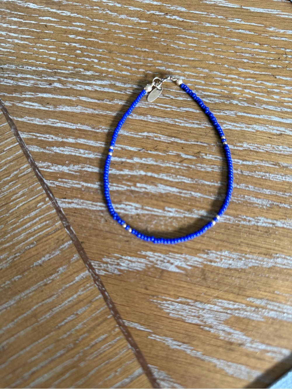 Delicate Royal Blue Beaded Anklet Bracelet with sterling silver.